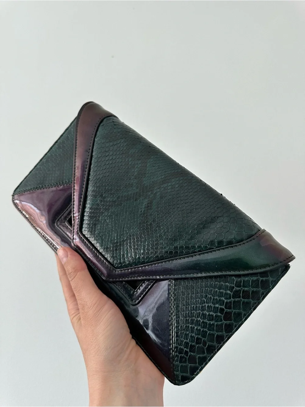 Pauric Sweeney Genuine Python Patent Leather Envelope Clutch Made in Italy